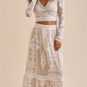 Altar'd State Cream Lace Maxi Skirt Set - Top & Bottom